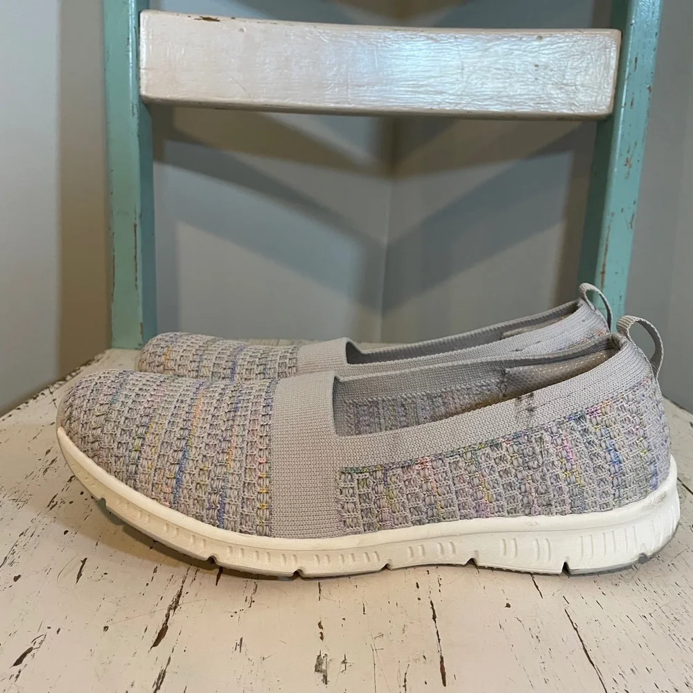 Skechers Womens Air Cooled Sherbert Skies Slip-On Sneakers Grey Multi Woven Sz 8